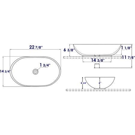 Eago EAGO BA352 23" OVAL CERAMIC ABOVE MOUNT BATHROOM BASIN VESSEL SINK BA352